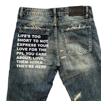 Distressed & repaired denim